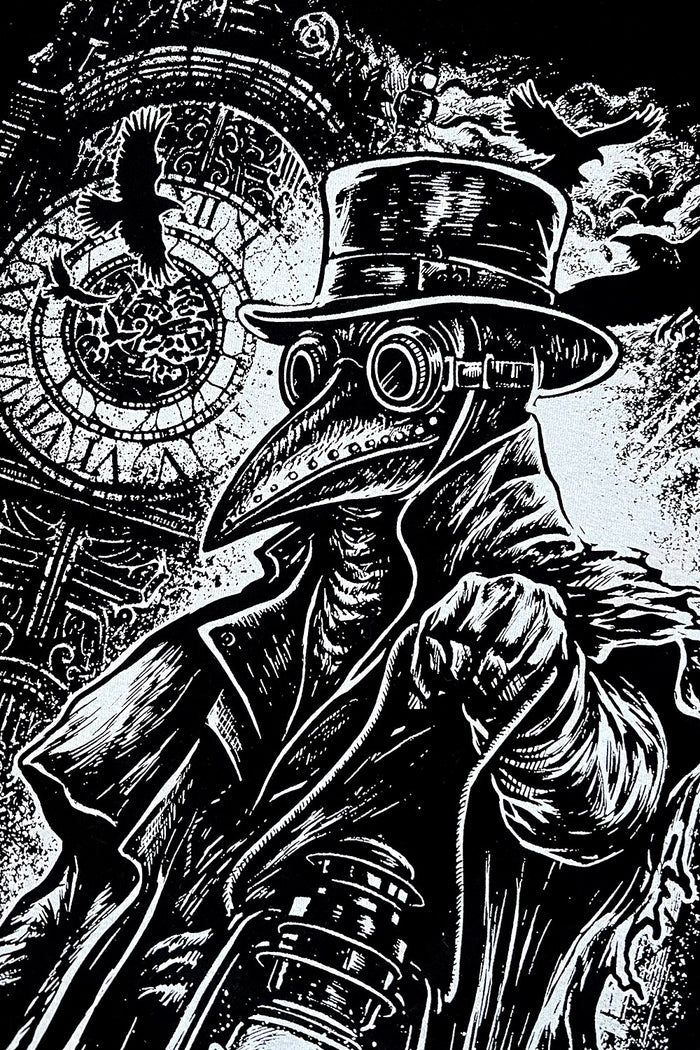 distressed black cotton plague doctor steampunk sweater