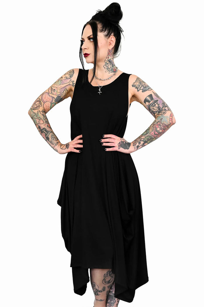 goth fashion dress with with arm holes drape and pockets