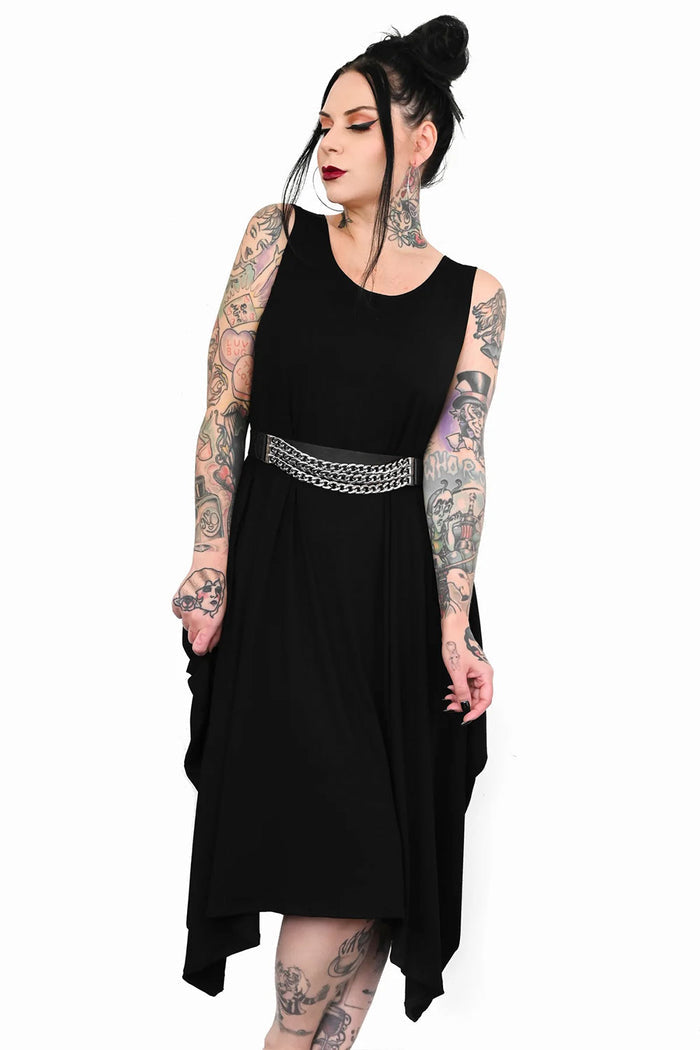 womens black cotton sleeveless midlength dress