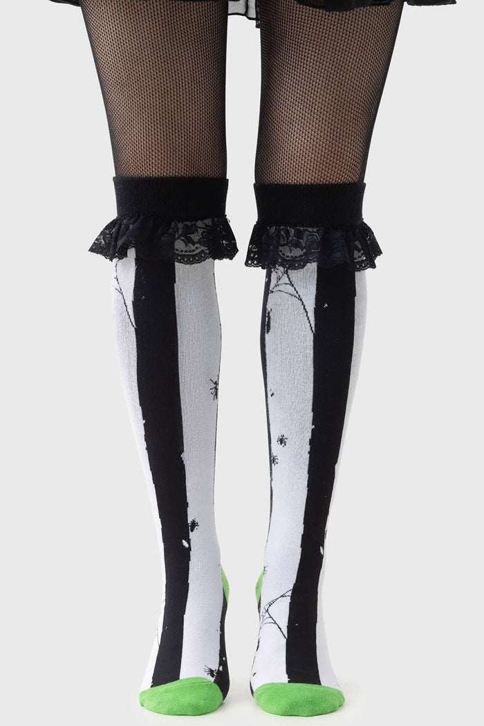 black and white striped beetlejuice socks