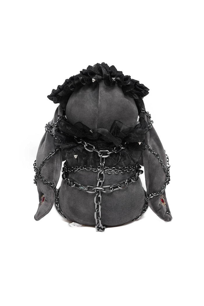 punk rabbit plush toy wrapped in chains