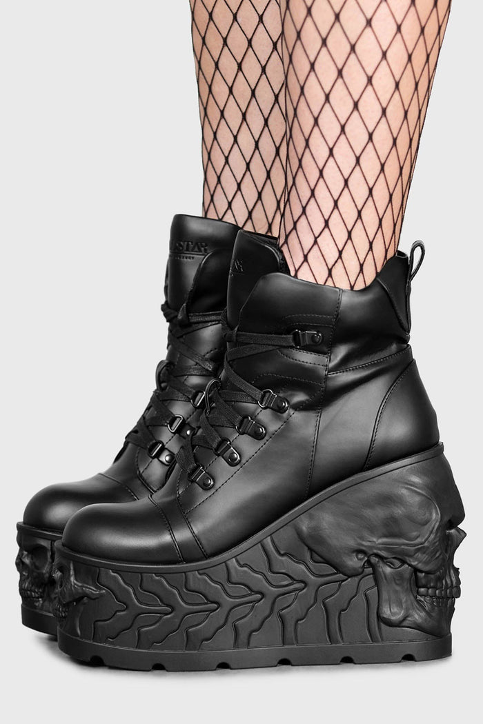 womens black punk horror shoes with skull heels
