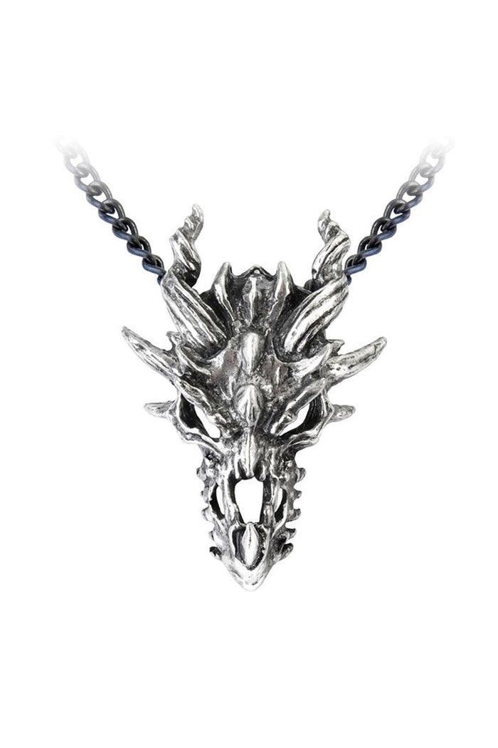 Grunge Goth Dragon Skull Pendant Necklace