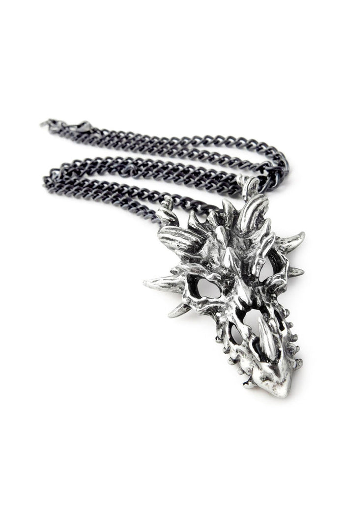 Goth Accessory Pewter Dragon Skull Pendant with Chain