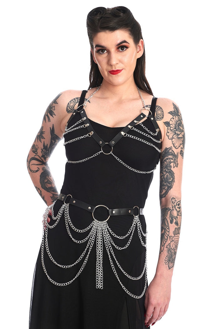 womens draped chain o-ring high-waisted goth belt