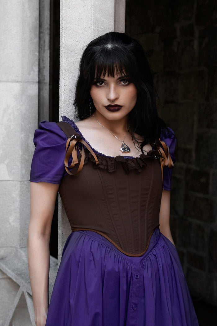 womens romantic victorian brown lace ruffle corset