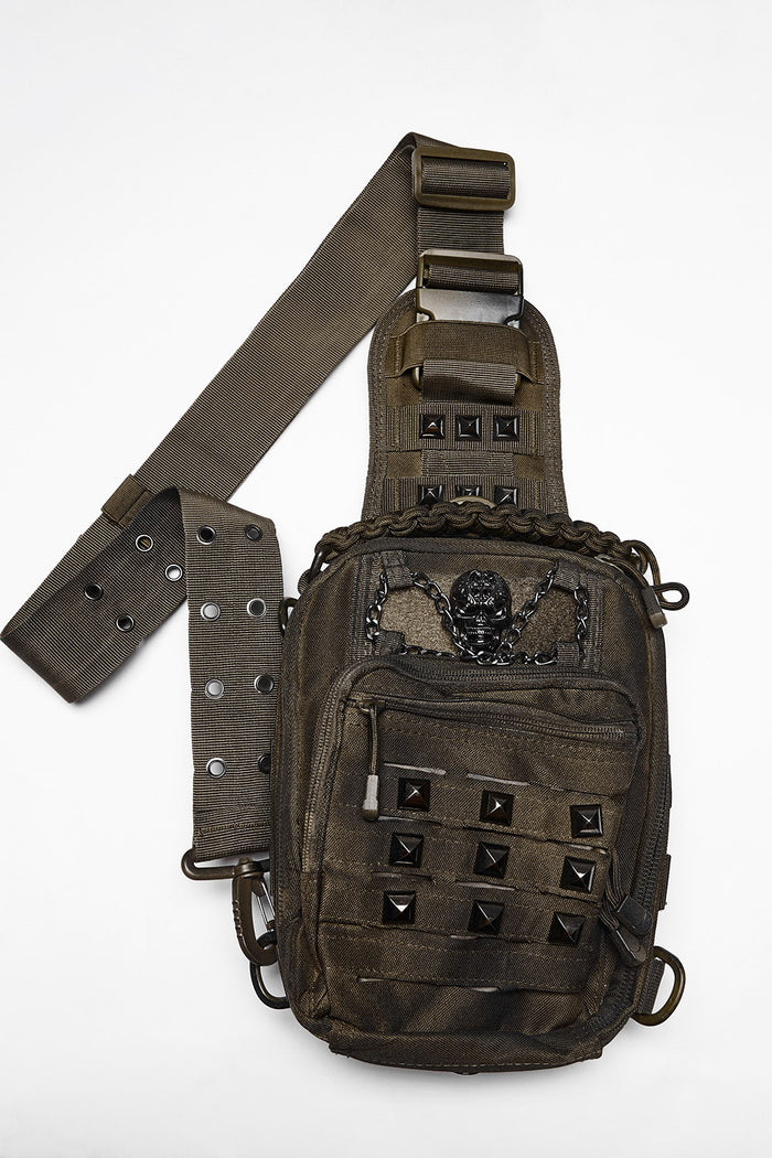 mens post apocalyptic distressed brown rugged crossbody bag by punk rave