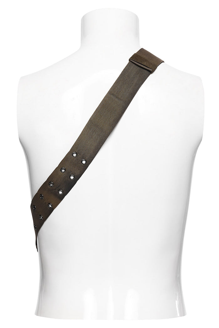 post apocalyptic distressed brown rugged crossbody bag with chains