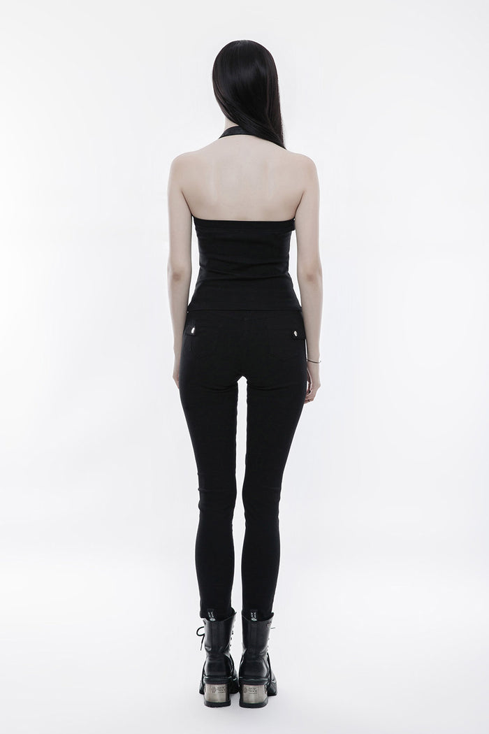 gothic womens black punk halter neck tank top