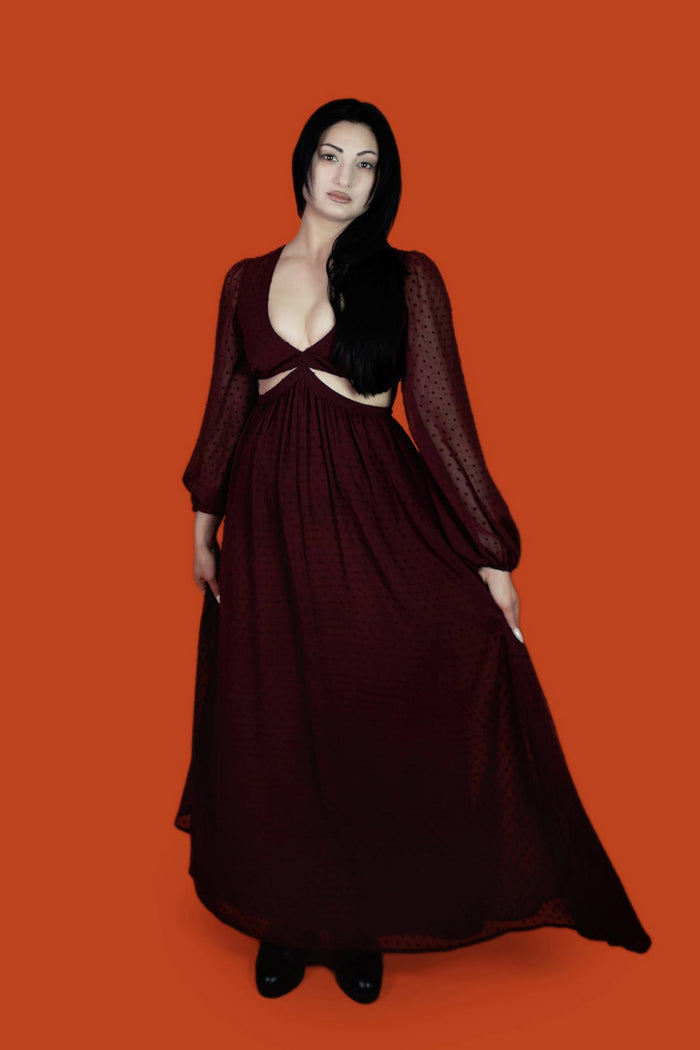womens elegant dark red burgundy dress with pockets
