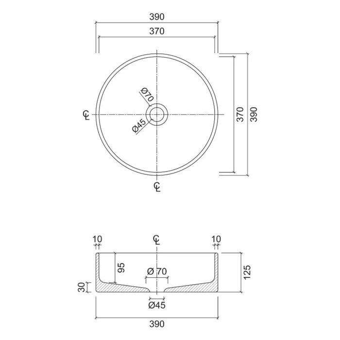Technical Drawing Eight Quarters Concrete Natural Circle White EQCN1-W - The Blue Space