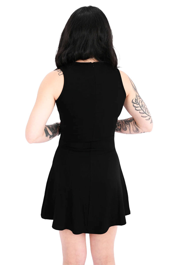 Womens sleeveless mini tunic dress in all black