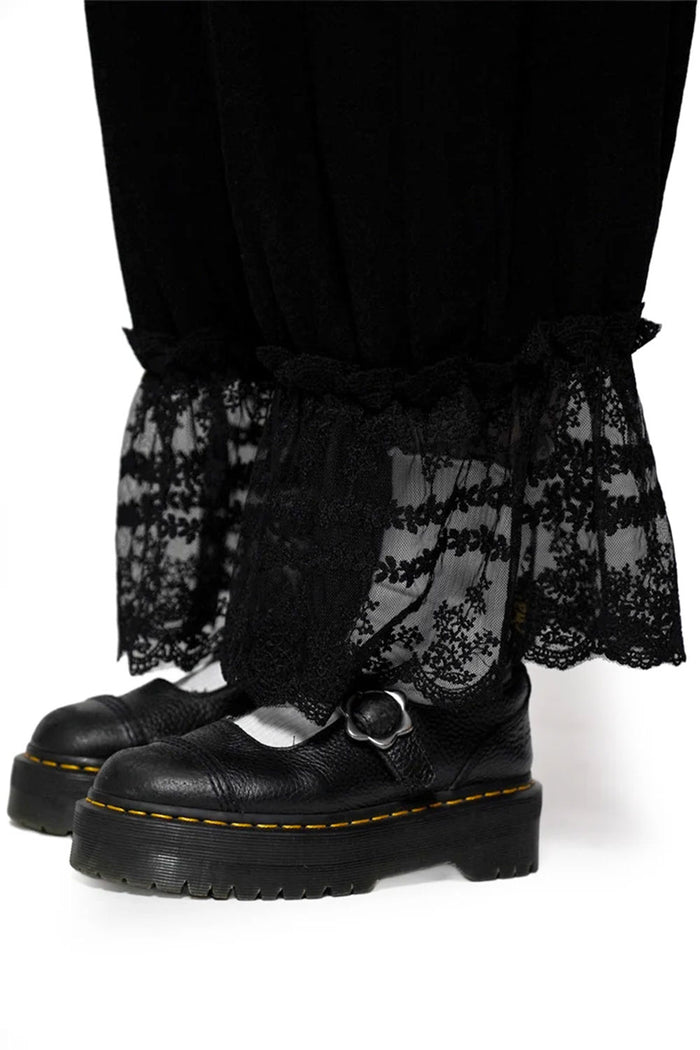 womens straight let pants with lace trim, drawstring waist, and pockets