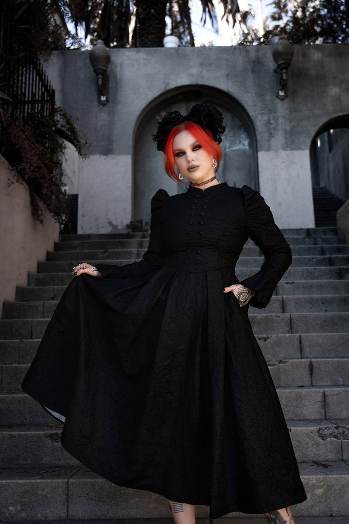 puffed sleeve victorian goth dress with pockets