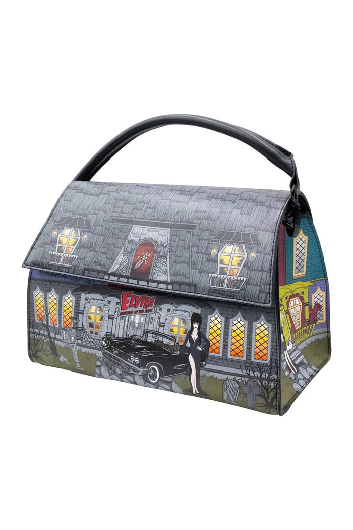 officially licensed gothic elvira halloween haunted house 3d shaped bag