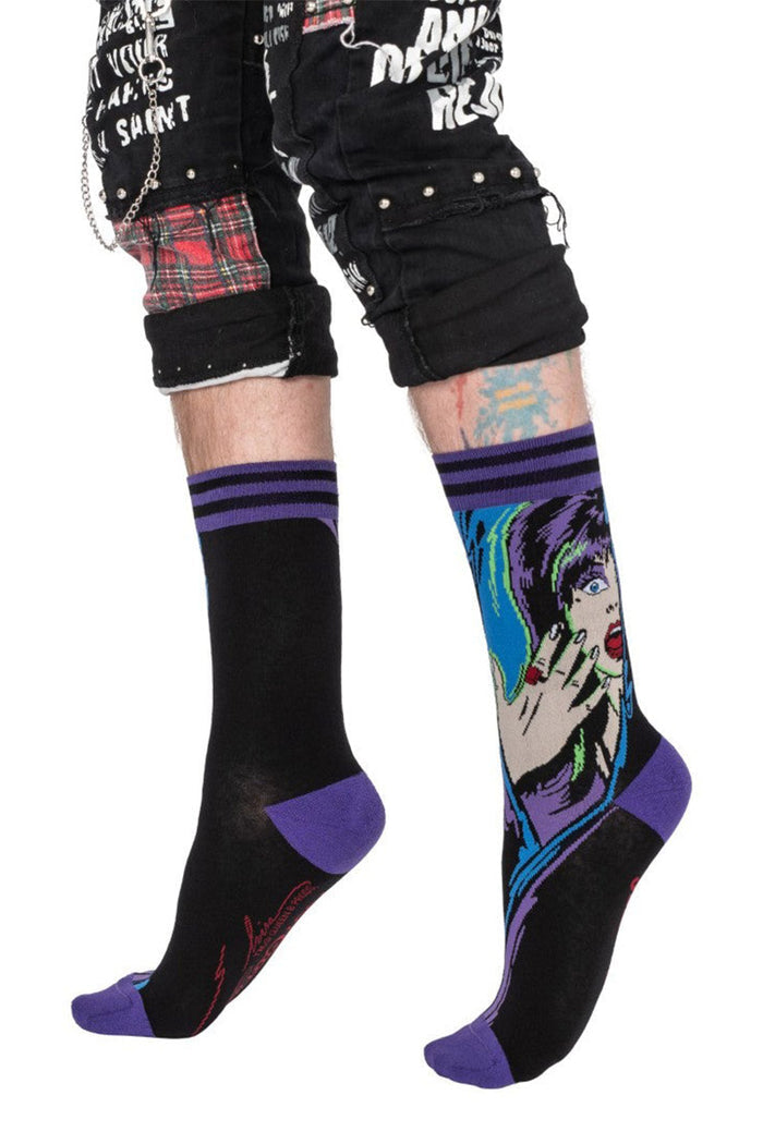 comic book art knitted socks