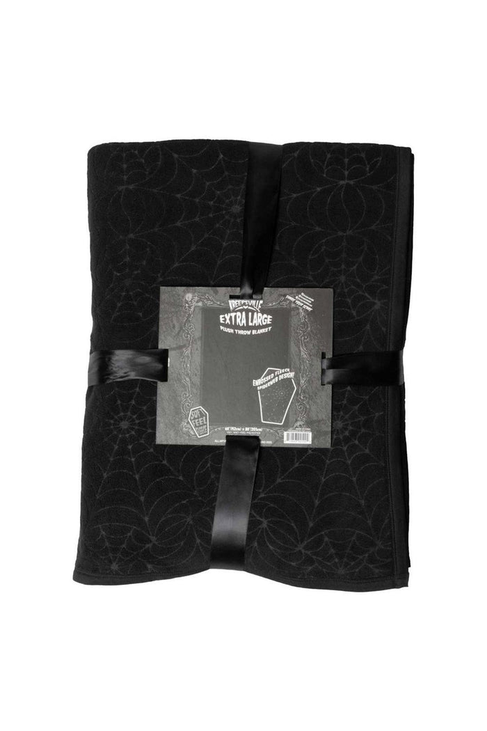 roackabilly black plush spiderweb pattern blanket