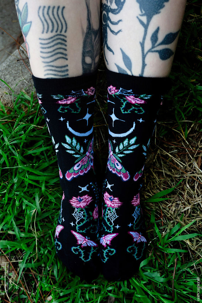 moth and moon socks