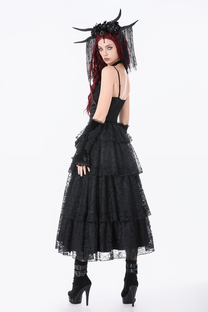 ruffled layered lace dress