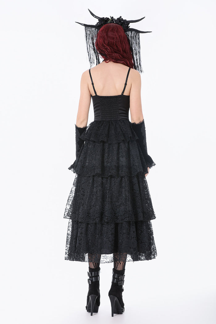 black satin lace princess layered goth dress