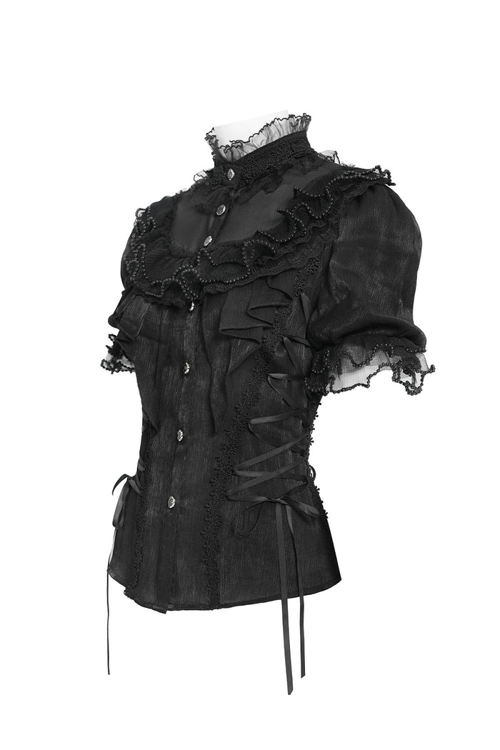 Victorian goth shirt with lace and bead detail