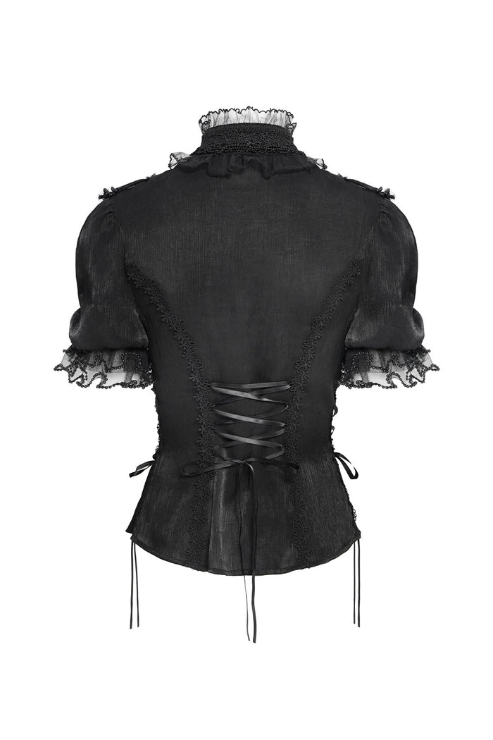 Womens goth shirt with ruffles and ribbon