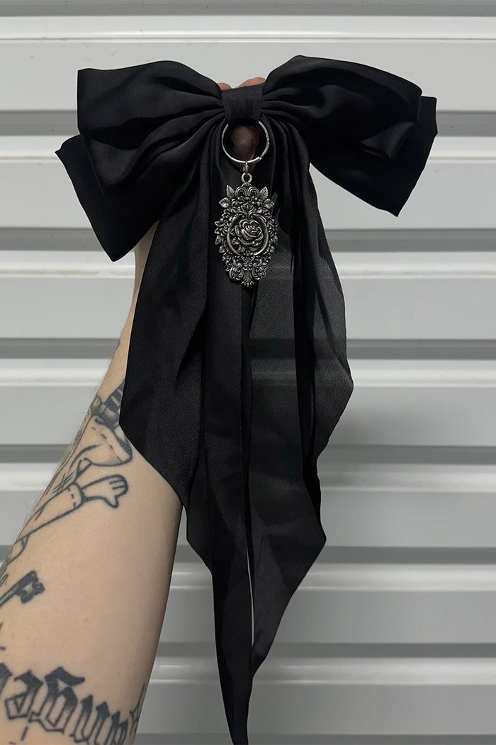 gothic black big bow hair clip