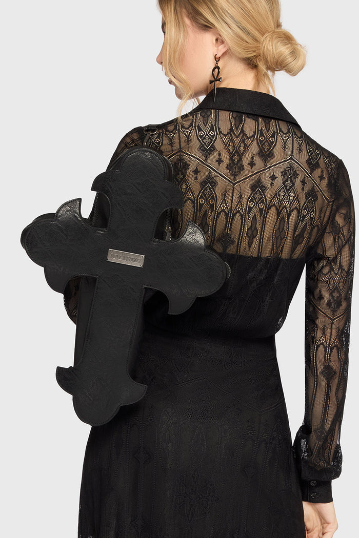 gothic cross shaped novelty backpack