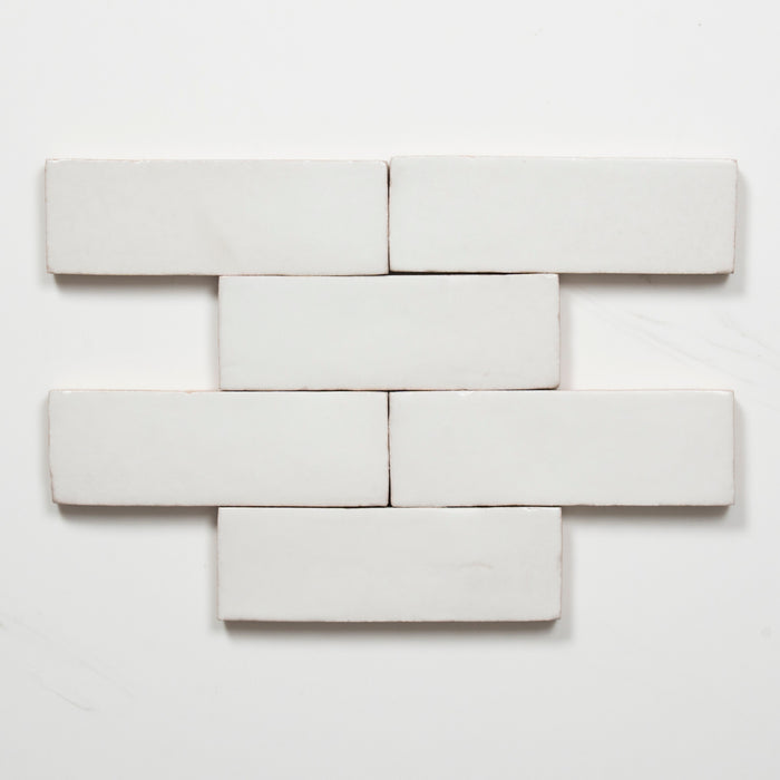 Pattern Lay Evelyn Pure White Handmade Bejmat Satin Tile 100 x 50mm BYRCH2 - The Blue Space