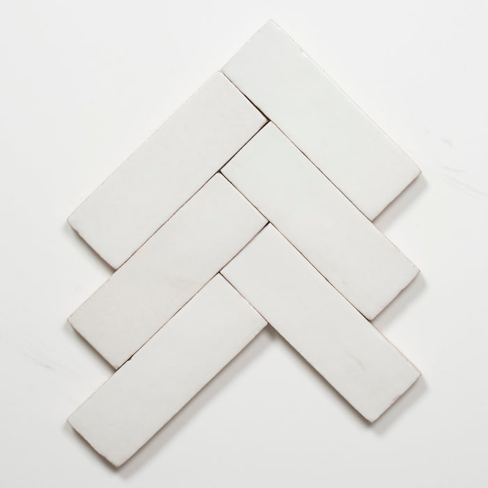 Fishbone Evelyn Pure White Handmade Bejmat Satin Tile 100 x 50mm BYRCH2 - The Blue Space