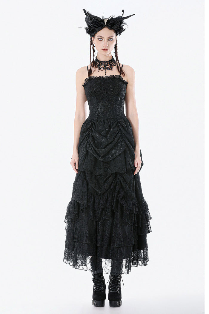 gothic lace black mini dress