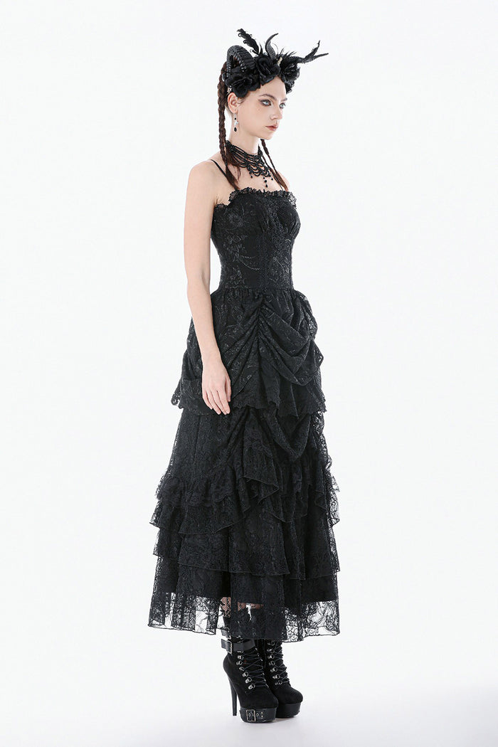 lace romantic gothic short black mini dress