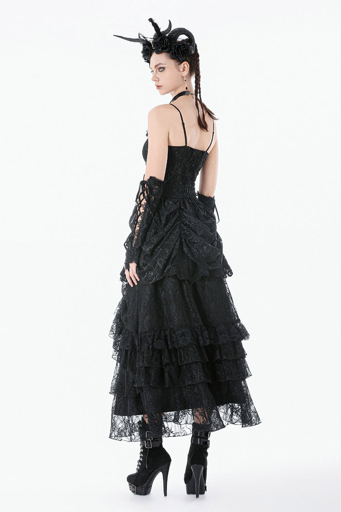 draped gothic lace black mini dress