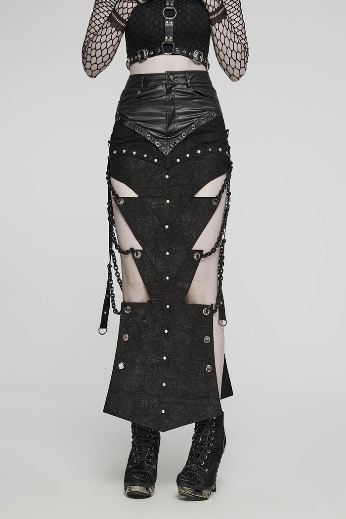 Executioner Eyelet Cutout Chain Skirt - skirts - VampireFreaks - Punk Rave