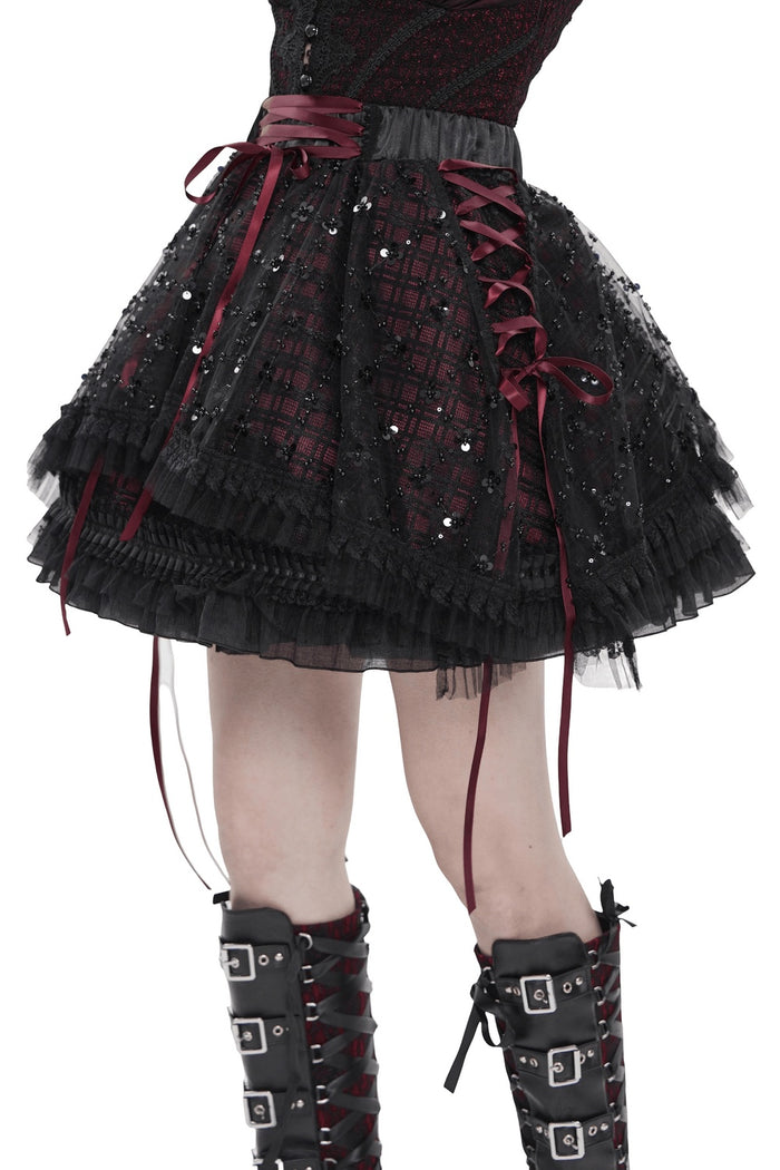 lace-up plaid mini skirt