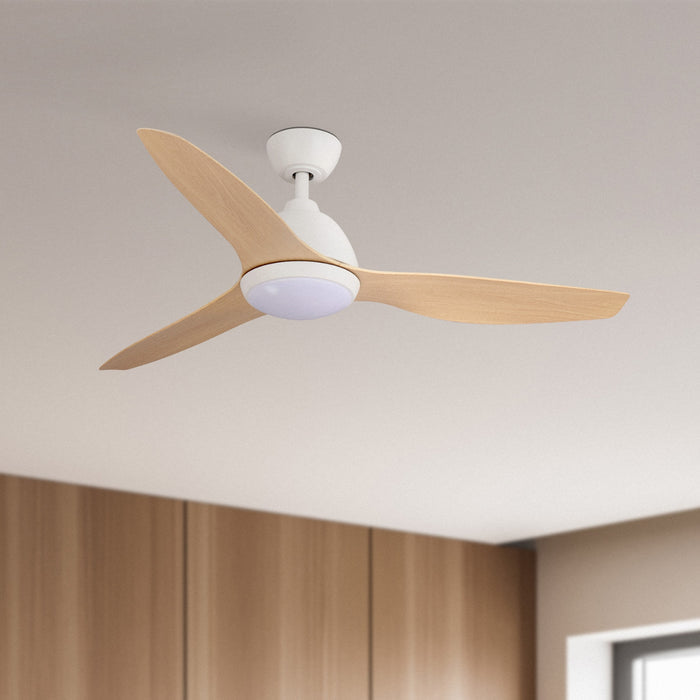 Ceiling Fanco Breeze 48'' (122cm) AC Ceiling Fan with LED Light - White and Beechwood F0111/121B - The Blue Space