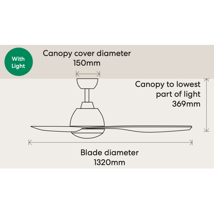 Dimension Fanco Breeze AC 1320mm Ceiling Fan with 18W CCT LED Light White CFFCBR23ACLWH - The Blue Space