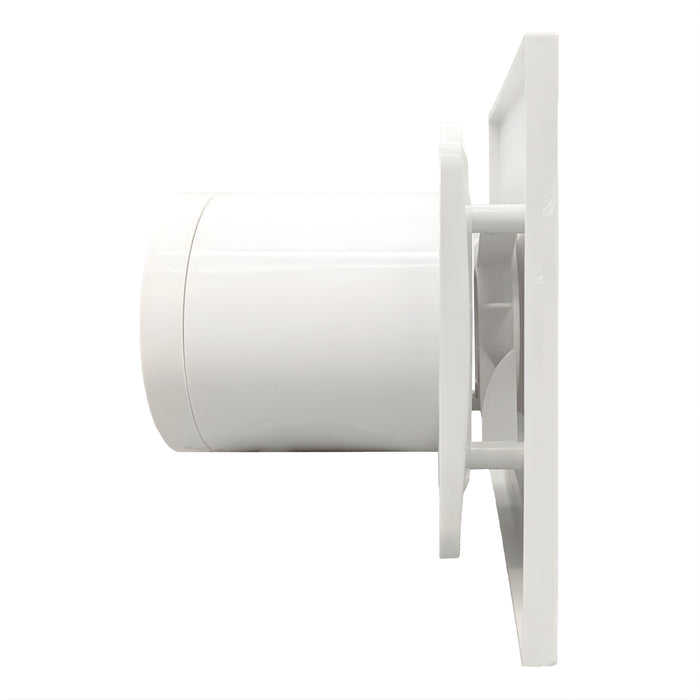 Side View Fanco Dynamic 100mm Duct Square Exhaust Fan Gloss White W-EMVUDY11-GWH - The Blue Space
