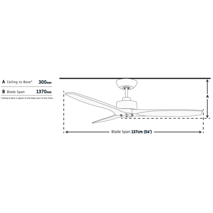 Line Drawing Fanco Wynd V3  54'' (137cm) DC Ceiling Fan - White and Handcrafted Timber Blades Whitewash F0500/120C - The Blue Space