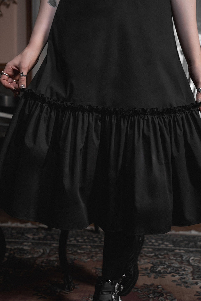 puff sleeve and ruffle hem vintage goth high collared ruffle midi dress by lively ghosts