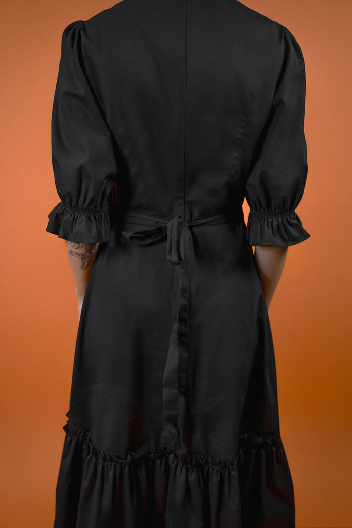 goth cowgirl vintage goth high collared ruffle midi dress by lively ghosts