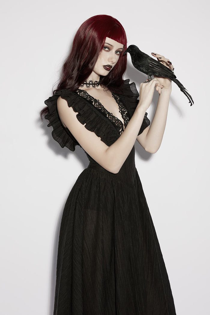 lightweight tencel gothic rose cut-out dress