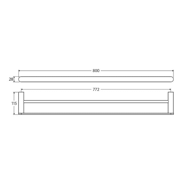 Technical Drawing Fienza Empire Slim Double Towel Rail 800mm Brushed Copper 88908800CO - The Blue Space