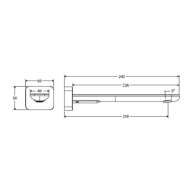 Technical Drawing Fienza Empire Slim Wall Basin/Bath Outlet 220mm Square Plate Brushed Copper 234116CO-LF - The Blue Space