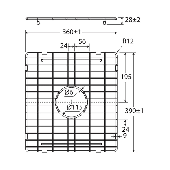 Technical Drawing Fienza Hana 29L Double Sink Protector Stainless Steel A35 - The Blue Space