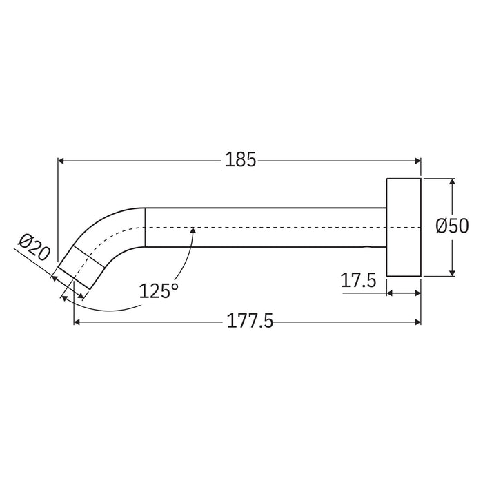 Technical Drawing Fienza Kaya Wall Basin/Bath 180mm Outlet Round Plate Chrome 228115-LF - The Blue Space