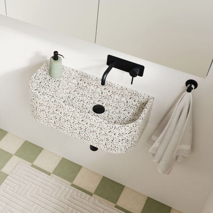Lifestyle 2 Fienza Kaya Basin/Bath Wall Mixer Set Rectangular Plate 130mm Outlet Matte Black 228106B-130-LF - The Blue Space