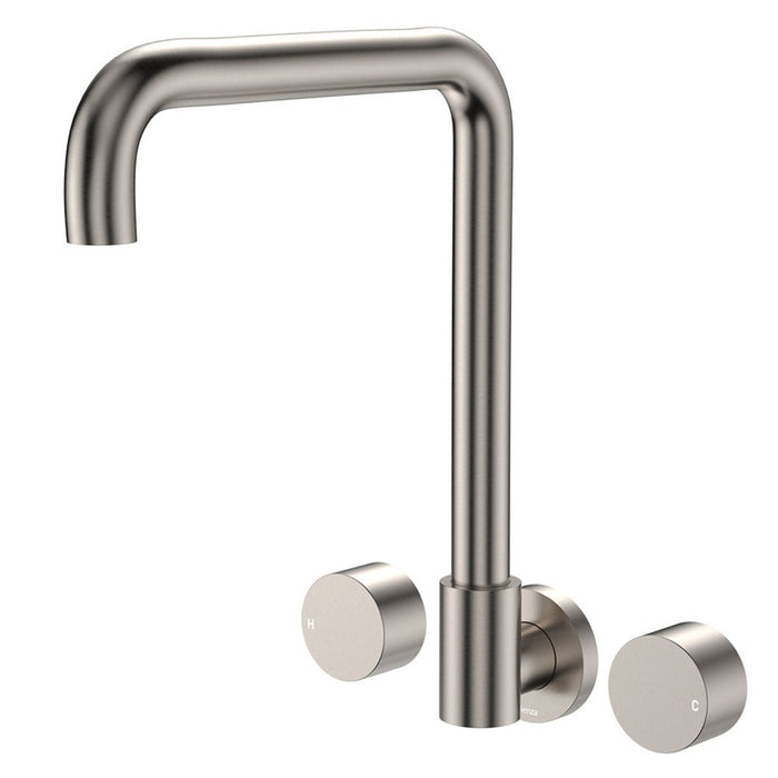 Fienza Kaya Round Taps Squareline Wall Outlet Set Brushed Nickel 338105BN-LF - The Blue Space