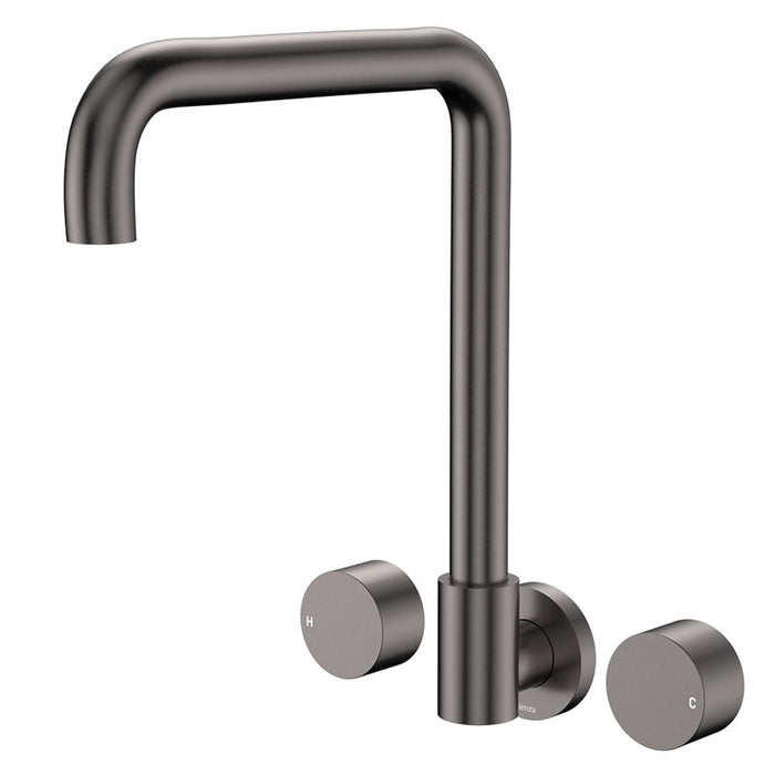 Fienza Kaya Round Taps Squareline Wall Outlet Set Gun Metal 338105GM-LF - The Blue Space