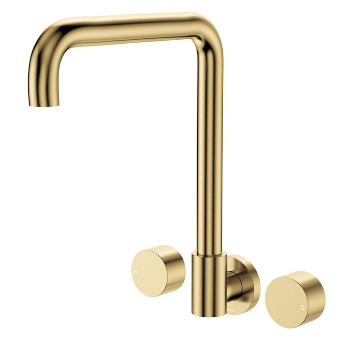 Fienza Kaya Round Taps Squareline Wall Outlet Set Urban Brass 338105UB-LF - The Blue Space